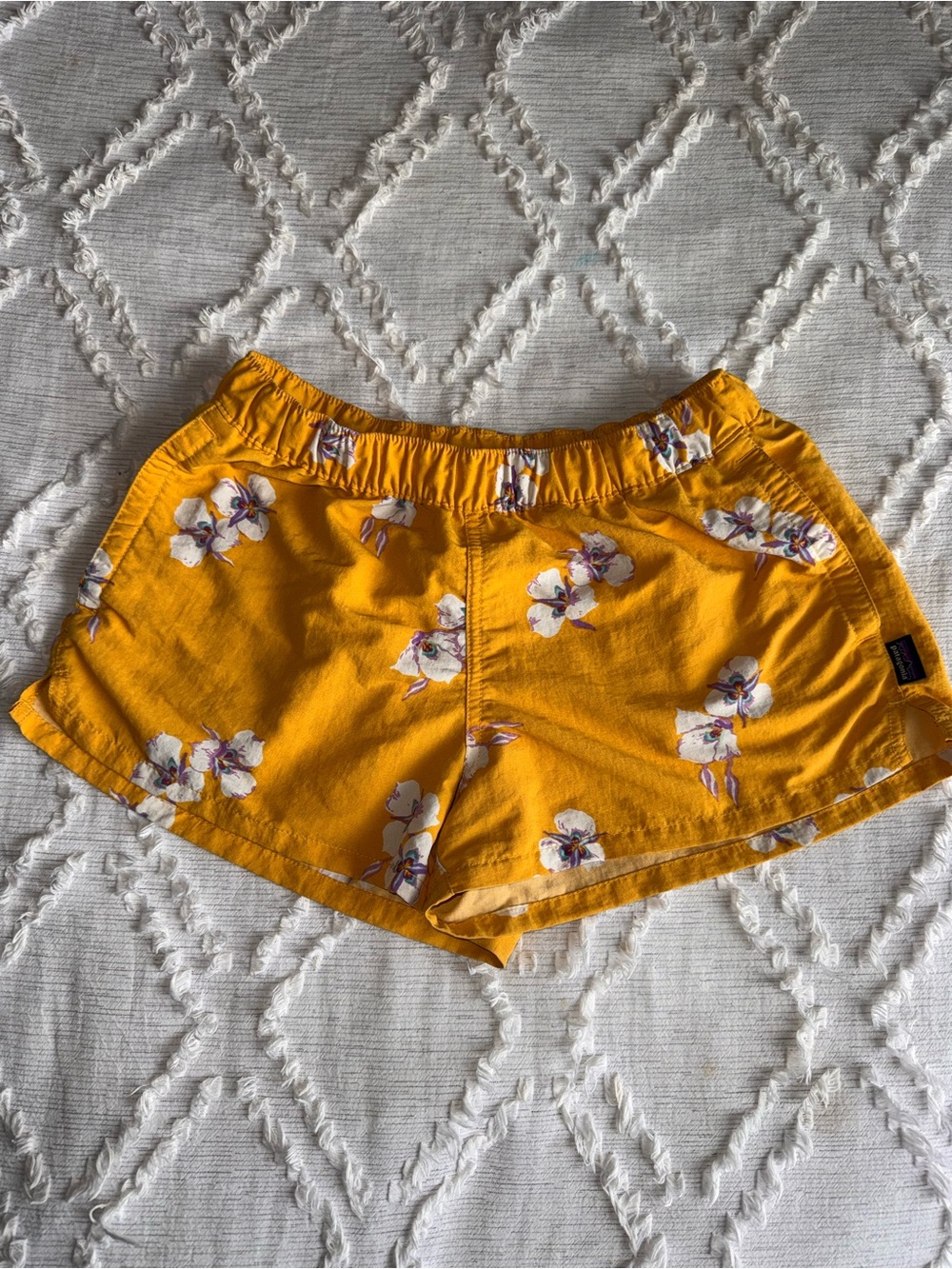 Rare Patagonia Golden Yellow Floral Swim Hiking Leisure Shorts Women XS Baggies